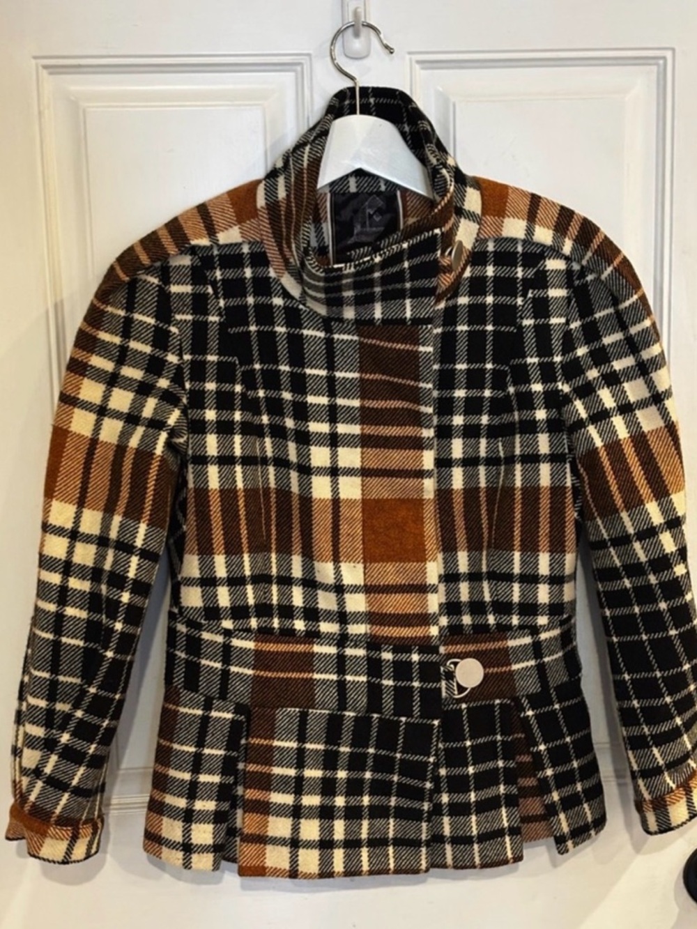 L.A.M.B. Vintage Fall 2002 Plaid 100% Wool Peplum Jacket Size 4